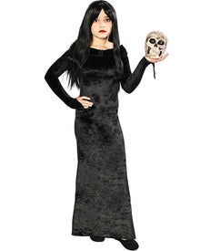 Kooky Matriarch Deluxe Black Velour Girls Dress For Halloween