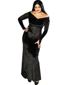 Kooky Matriarch Deluxe Black Velour Womens Dress For Halloween