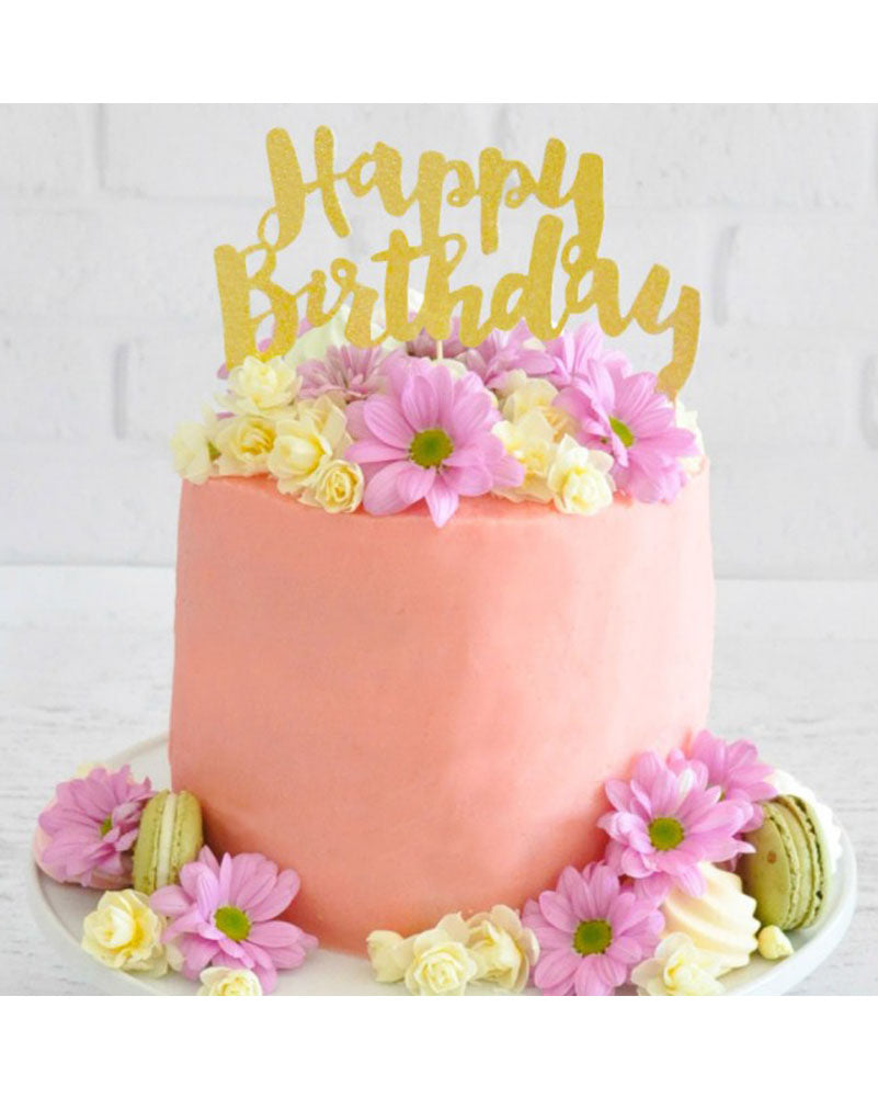 Gold Glitter Happy Birthday Cake Topper