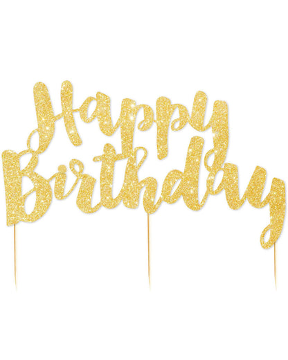 Gold Glitter Happy Birthday Cake Topper