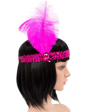 Pink Sequin Feather 20s Headband