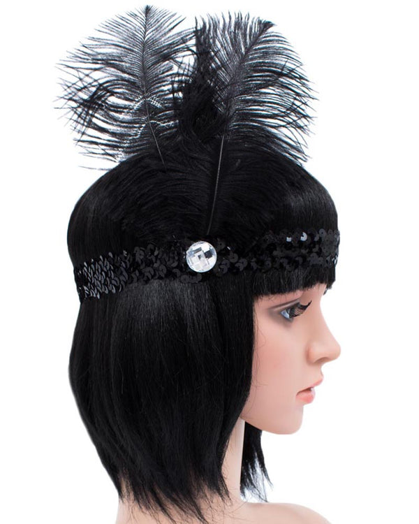 Black Sequin 20s Flapper Headband