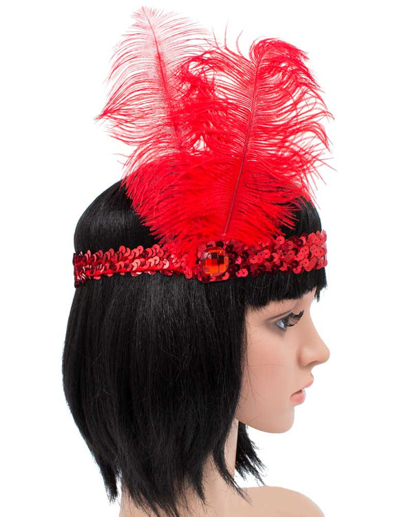 Red Sequin Feather 20s Headband