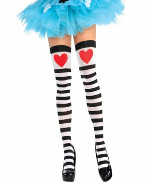 Heart and Striped Thigh High Socks
