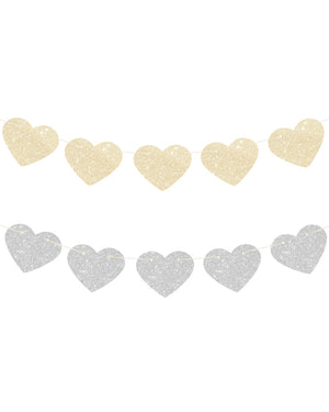 Gold and Silver Glitter Heart Reversible Garland 2m
