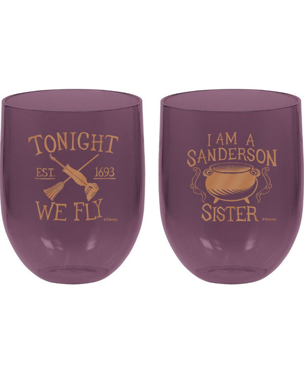 Disney Hocus Pocus Plastic Stemless Wine Glasses Pack of 2