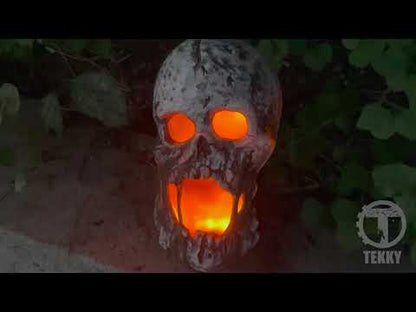 Animated Flaming Rotted Skull Prop 30cm