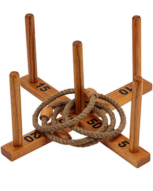 Outdoor Wooden Set Rope Ring Toss Quoits Game 40cm