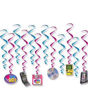 I Love the 90s Hanging Swirl Decorations Pack of 12