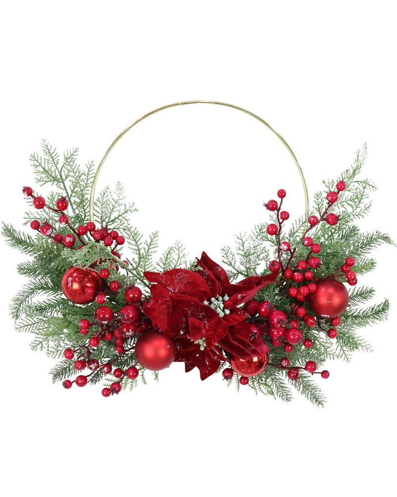 Christmas Icy Pine Poinsettia Half Wreath 60cm