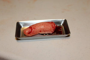 Severed Finger Prop on Medical Metal Tray