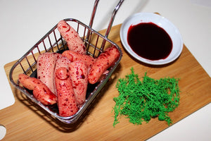 Finger Chips with Blood Sauce and Moss Salad Prop