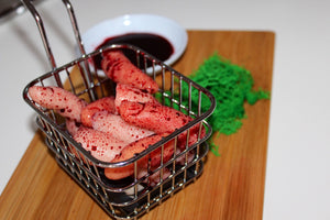 Finger Chips with Blood Sauce and Moss Salad Prop