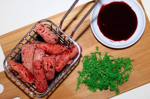 Finger Chips with Blood Sauce and Moss Salad Prop