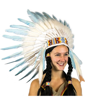 White and Turquoise Small Native American Headdress