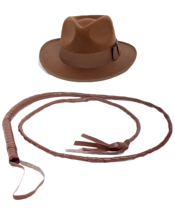Indiana Jones Brown Hat and Whip