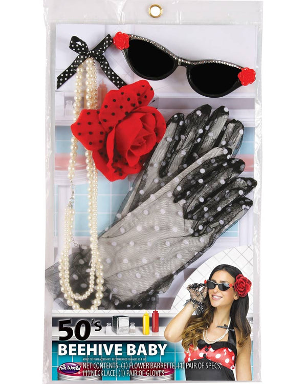 Instant Era 50s Gloves Necklace Glasses and Hair Accessory Set
