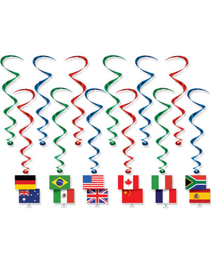 International Flag Hanging Swirl Decorations Pack of 12