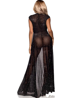 Iridescent Black Rhinestone Sheer Robe