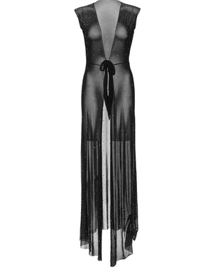 Iridescent Black Rhinestone Sheer Robe