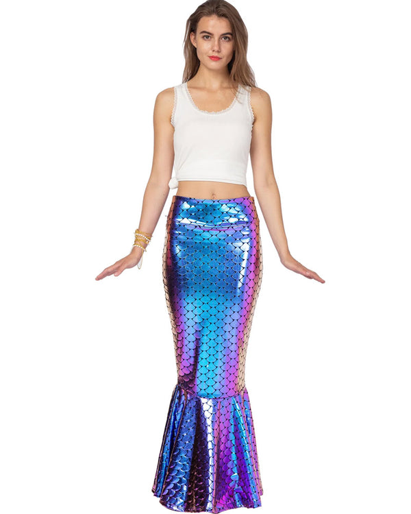 Iridescent Metallic Hologram Shiny Mermaid Womens Skirt