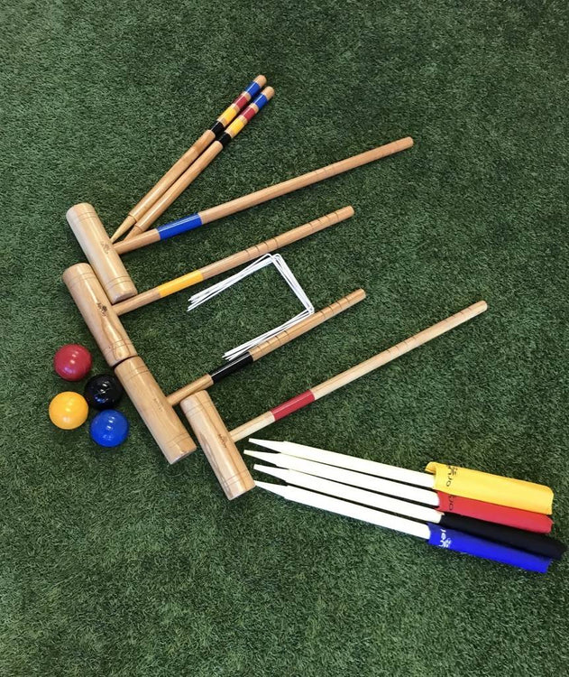 Outdoor Family Premium Wooden Croquet Ball Mallet Game 4 Player Set with Carry Bag