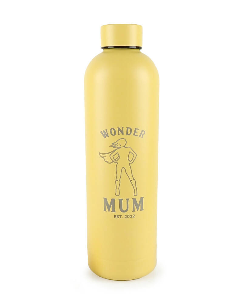 Wonder Mum Sunshine Yellow Personalised Engraved 750ml Matte Finish Water Bottle