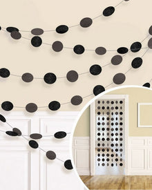 Jet Black Round String Glitter Decoration Pack of 6