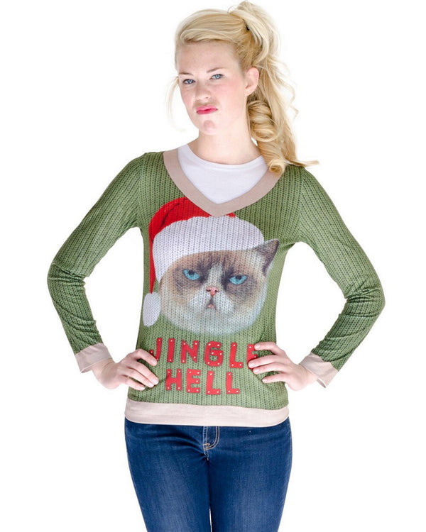 Christmas Jingle Hell Cat Faux Real Shirt