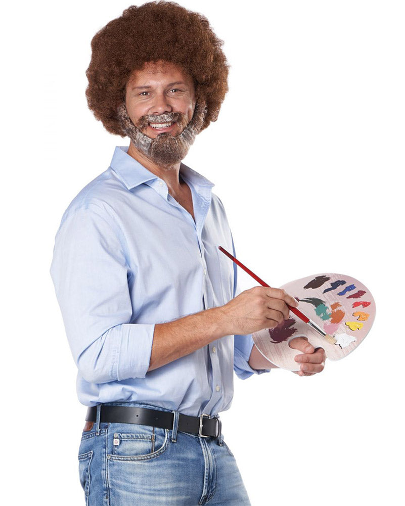 Joyful Painter Brown Afro Wig Beard Moustache and Pallet Kit