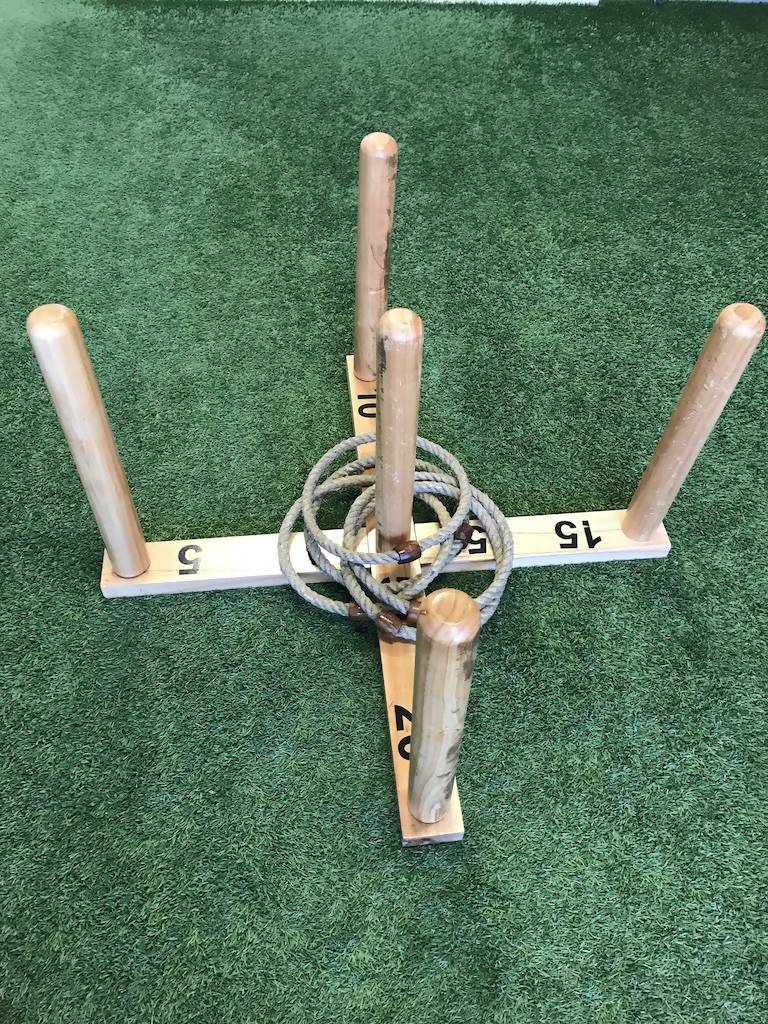 Mega Quoits Wooden Rope Ring Toss Outdoor Game Set 100cm with 4 Rings