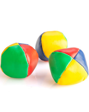 Image of three rainbow juggling balls.