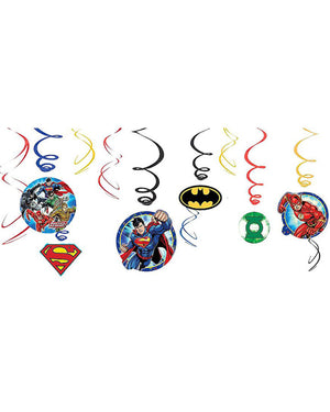Justice League Hanging Swirl Decorations Pack of 12