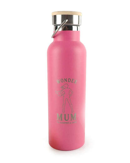 Wonder Mum Pink Personalised Engraved 650ml Wooden Lid Water Bottle