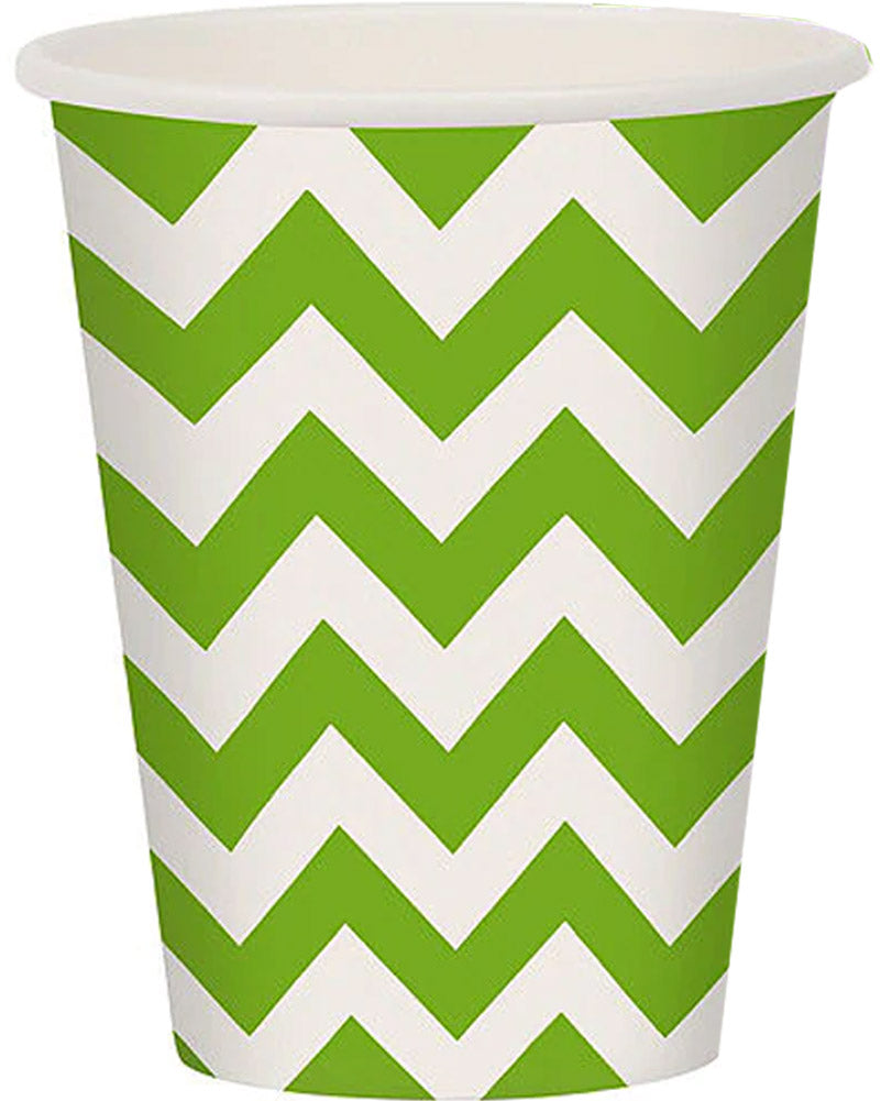 Kiwi Green Chevron 266ml Paper Cups Pack of 8