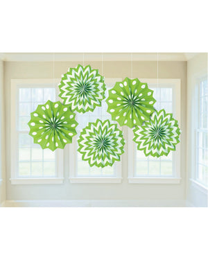 Kiwi Green Hanging Printed Fan Decorations Pack of 5