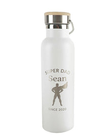 Super Dad White Personalised Engraved 650ml Wooden Lid Water Bottle