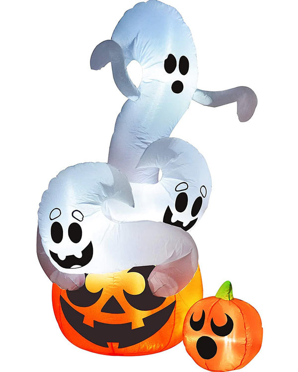 Large Ghosts on Pumpkin Lawn Inflatable 1m