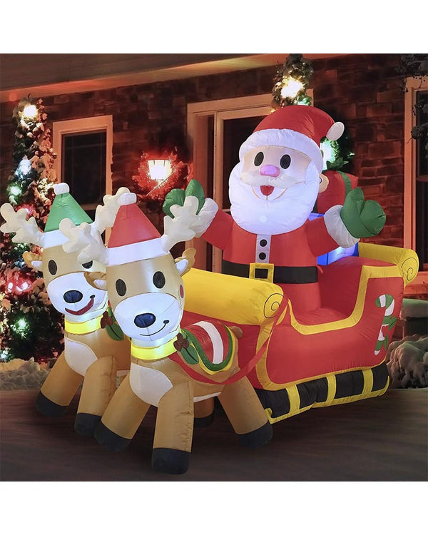 Large Santa on Cute Sleigh Christmas Lawn Inflatable 1.8m