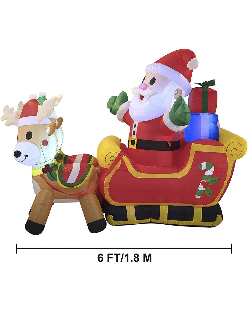 Large Santa on Cute Sleigh Christmas Lawn Inflatable 1.8m
