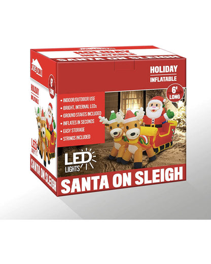 Large Santa on Cute Sleigh Christmas Lawn Inflatable 1.8m