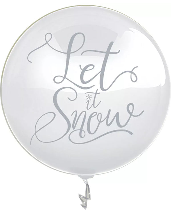 Image of white balloon with 'Let it snow' written in silver.