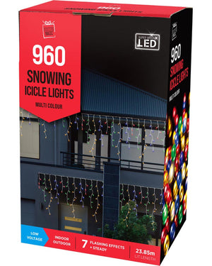 Timer Multi-Coloured 960 Piece Snowing Icicle Christmas Lights 23.8m