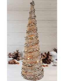 Christmas Light Up Glitter Rattan Cone Tree 40cm