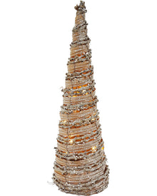 Christmas Light Up Glitter Rattan Cone Tree 40cm