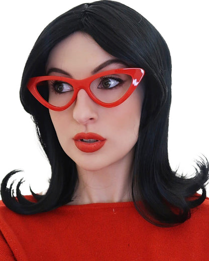 Linda Bobs Wife Short Black Flick Wig with Glasses Set