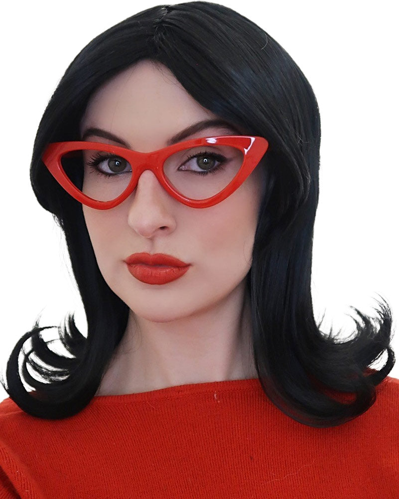 Linda Bobs Wife Short Black Flick Wig with Glasses Set