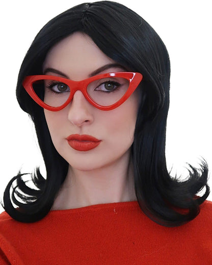 Linda Bobs Wife Short Black Flick Wig with Glasses Set