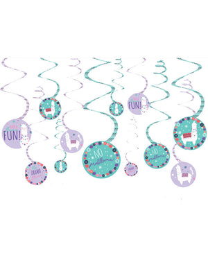Llama Fun Hanging Swirl Decorations Pack of 12
