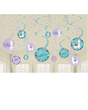 Llama Fun Hanging Swirl Decorations Pack of 12